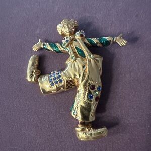 Vintage Swarovski Designer Enamel Crystal Clown Brooch